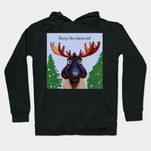 Merry Christmoose - Christmas Moose in the snow in blue and green Hoodie